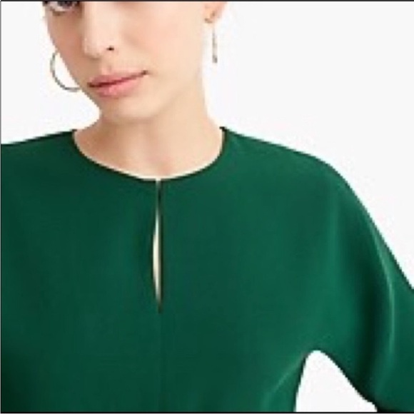 J.Crew Cropped long-sleeve top in 365 crepe Emerald Jade Green Size 6 - Picture 8 of 16
